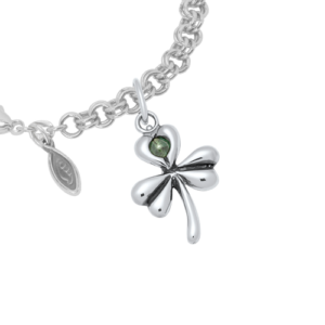 Sterling Silver Peapod Shamrock Charm on a Heirloom Charm Bracelet
