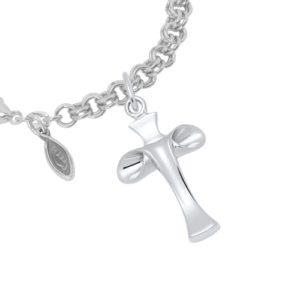 Sterling Silver Folded Cross Charm on a Sterling Silver Heirloom Charm Bracelet