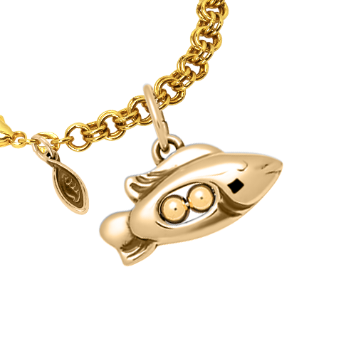14k Gold Fish Peapod Charm on a 14k Gold Heirloom Charm Bracelet