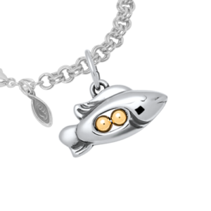 Sterling Silver Fish Peapod Charm on a Sterling Silver Heirloom Charm Bracelet