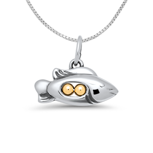 Sterling Silver Fish Peapod Charm on a Sterling Silver Box Chain Necklace