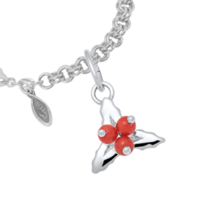 Sterling Silver Holiday Holly Charm on a Sterling Silver Heirloom Charm Bracelet