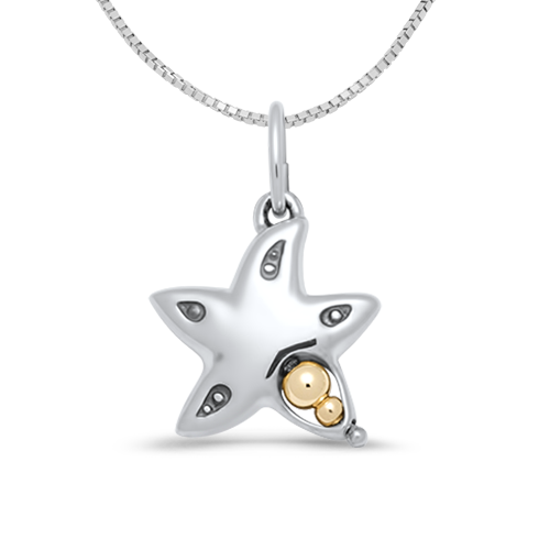 Sterling Silver Starfish Peapod Charm on a Sterling Silver Box Chain Necklace