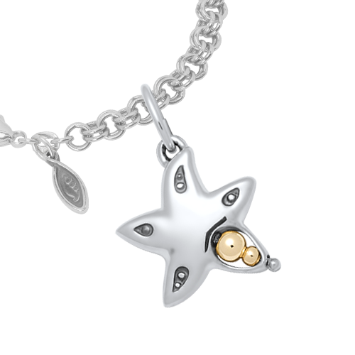 Sterling Silver Starfish Peapod Charm on a Sterling Silver Heirloom Charm Bracelet