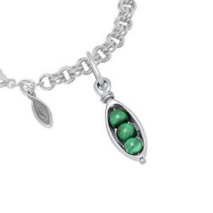 Sterling Silver 3 Malachite Peas in a Pod Petite Charm on a Sterling Silver Charm Bracelet