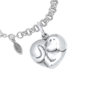 Sterling Silver Puppy Dog Charm on a Sterling Silver Heirloom Charm Bracelet