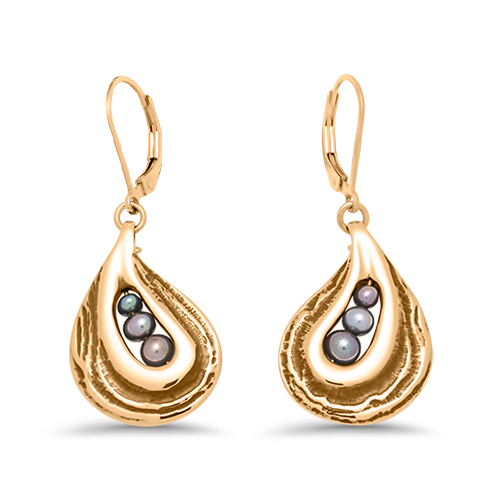 14K Gold Oyster Shell Peapod Earrings
