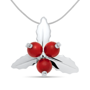 Sterling Silver Holiday Holly Necklace on a Sterling Silver Snake Chain