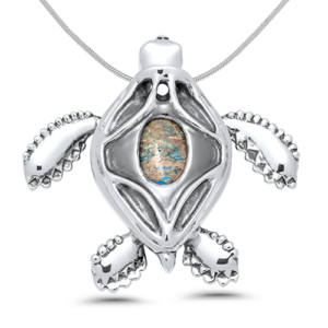 Sterling Silver Peapod Sea Turtle Necklace with a Sterling Silver Snake Chain