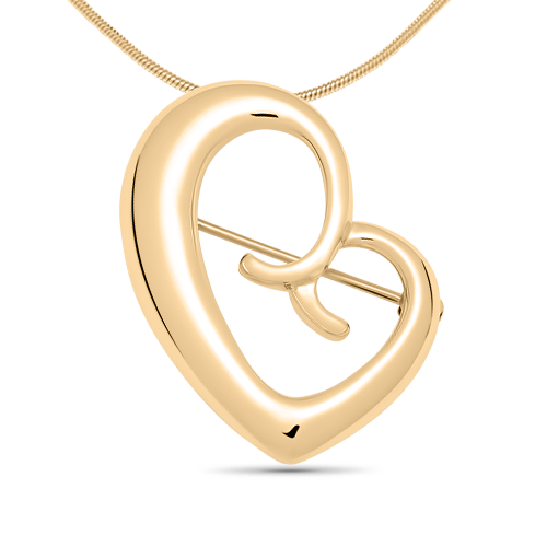 14k Gold Mother’s Love Heart Pin with a 14k Gold Snake Chain Necklace