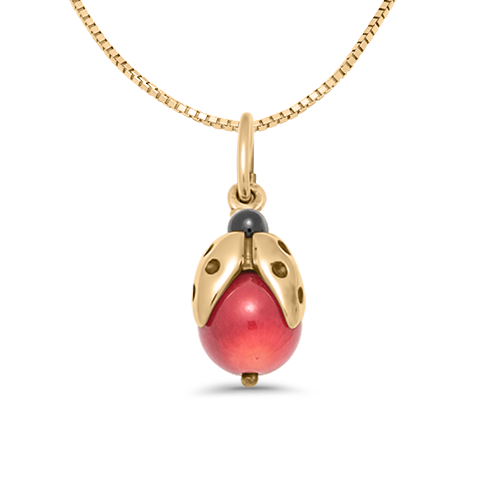 14k Gold Ladybug Charm on a 14k Gold Box Chain Necklace