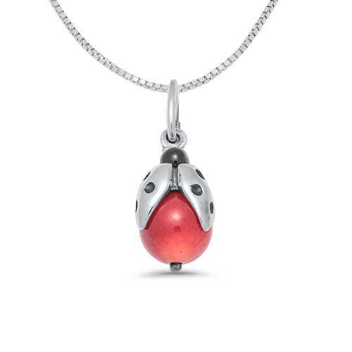 Sterling Silver Ladybug Charm with a Sterling Silver Box Chain Necklace