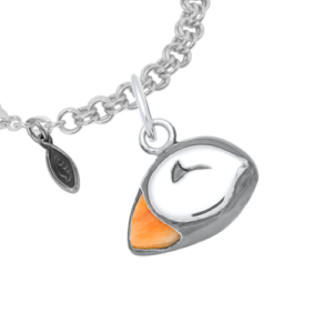 Sterling Silver Puffin Charm with an Heirloom Bracelet