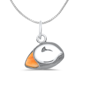 Sterling Silver Puffin Charm with Box Chain Necklace