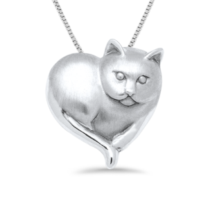 Sterling Silver Medium Cat Heart Necklace with Sterling Silver Box Chain