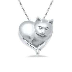 Sterling Silver Small Cat Heart Necklace with Sterling Silver Box Chain