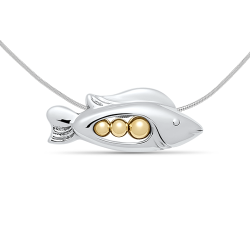 Sterling Silver Fish Peapod Necklace with a Sterling Silver Snake Chain