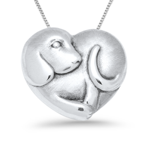 Sterling Silver Medium Dog Heart Necklace on a Sterling Silver Box Chain