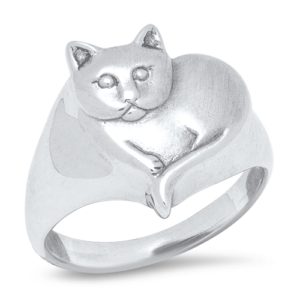 Sterling Silver Cat Heart Ring by Peapod Jewelry