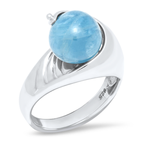 Sterling Silver Popham Beach Ring with 1 Aquamarine Pea
