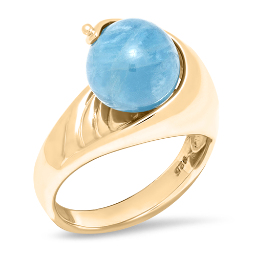 14k Gold Popham Beach Ring with 1 Aquamarine Pea