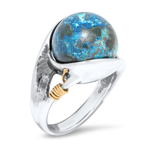 Large Silver World Peace Ring with Chrysocolla Pea
