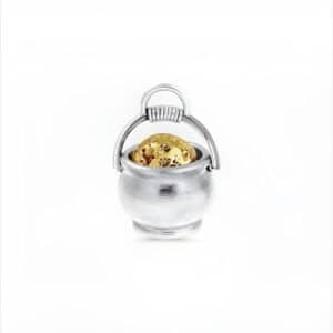 Pot of Gold Charm with 24k Gold Plated Lava Gemstone Pea